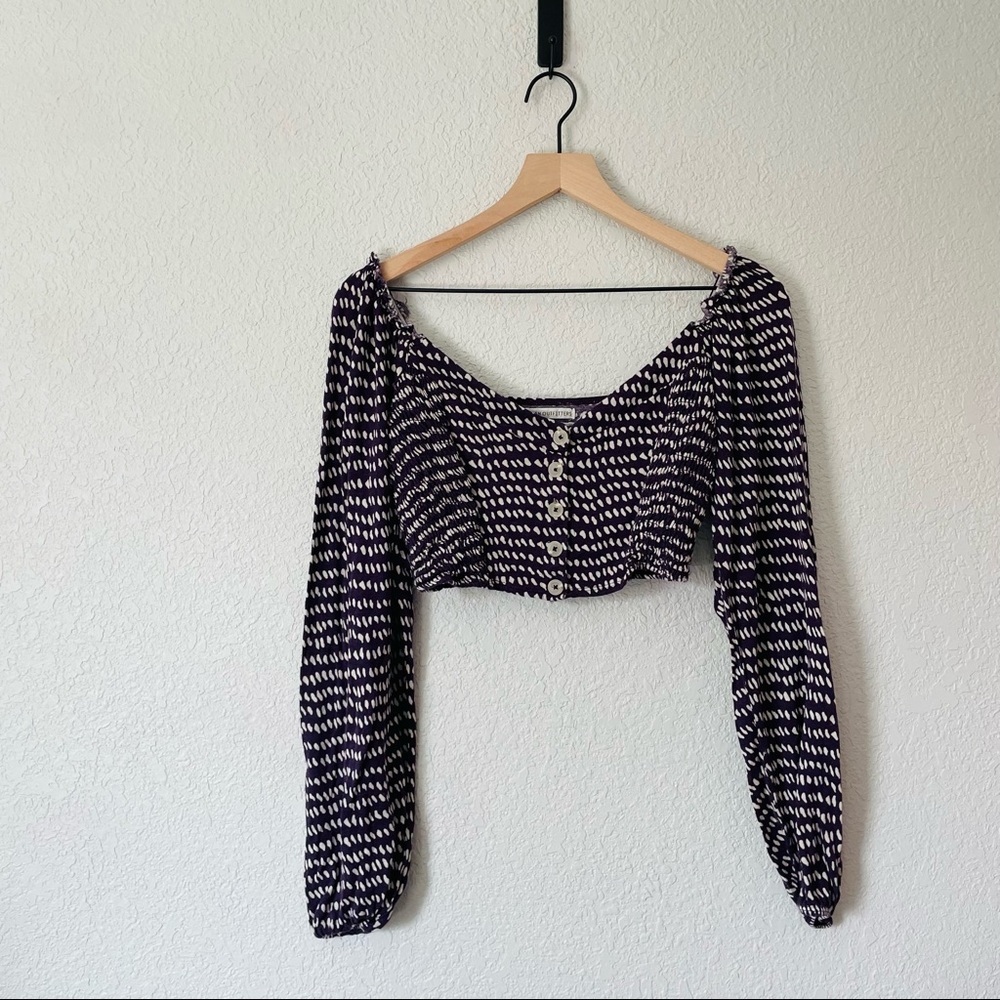 Urban Outfitters Purple & Cream Print Boho Crop Top